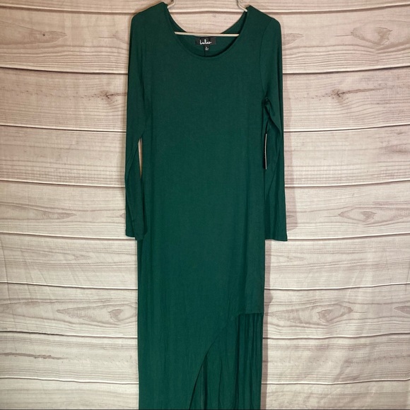 Lulu’s Charmed Life Forest Green Long Sleeve Asymmetrical Maxi Dress - Picture 2 of 11